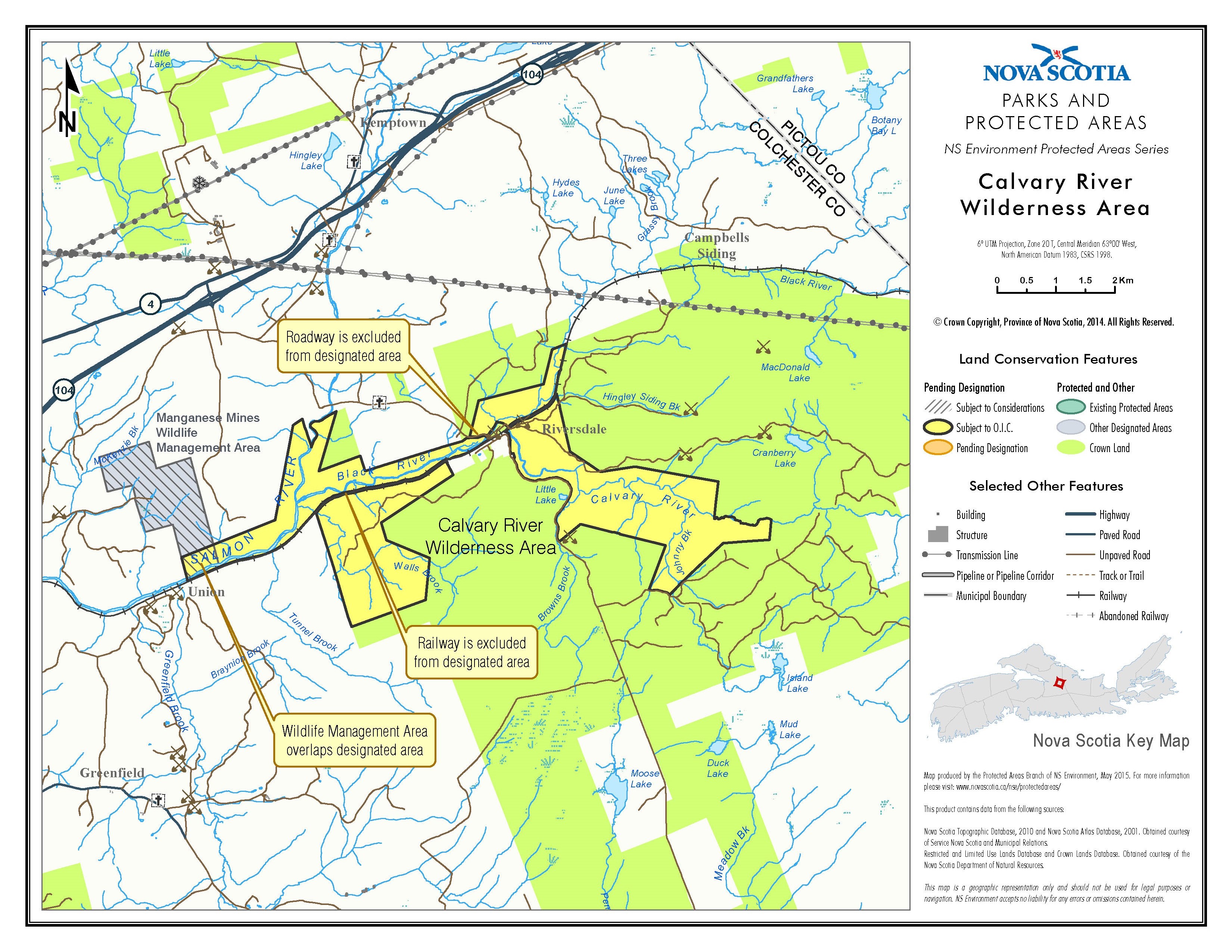 Approximate boundaries of Calvary River Wilderness Area